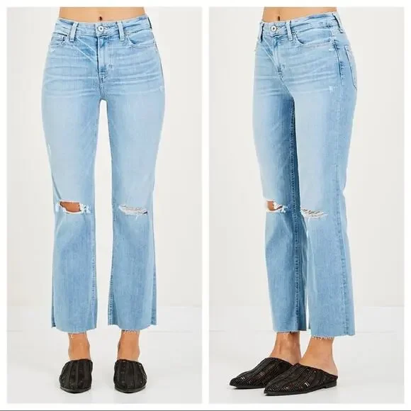 Paige Denim Atley Ankle Flare Jeans High Waist Floretta Destructed Size 24